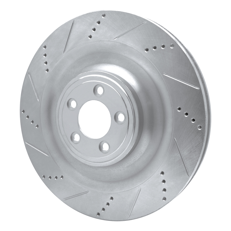 Jaguar XKR Brake Rotor (1) - Right Front - R1 Concepts - Drilled & Slotted - Silver - `08-`09